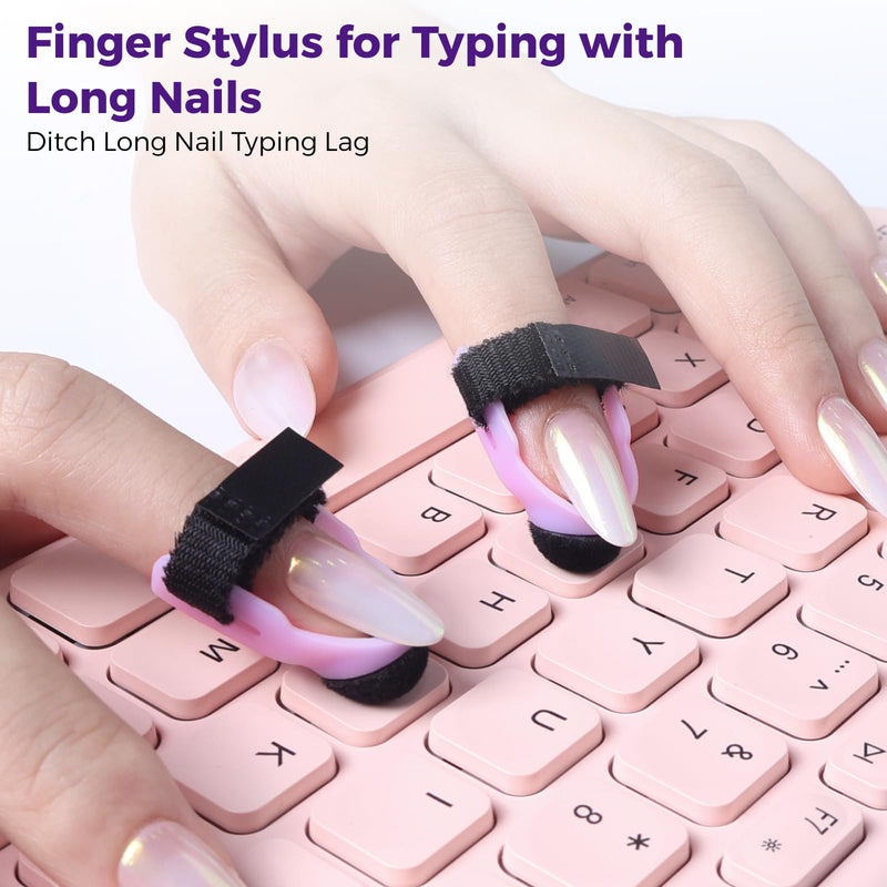 2 Pack Soft Anti-Slip Reusable Finger Guards for Long Manicure Nails | Double Thumb Touch Screen Finger Sleeves for Mobile Gaming, Laptop Typing, Art Drawing, Great for Insensitive & Stiff Fingers