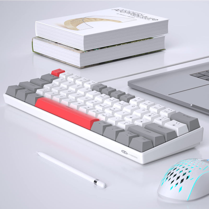 60% Mechanical Gaming Keyboard, Grey&White Gaming Keyboard with Hot Swappable Linear Red Switches, Wired Detachable Type-C Cable Mini Keyboard with Powder Blue Backlight for Windows/Mac/PC/Laptop grey&white with hot swappable red switch