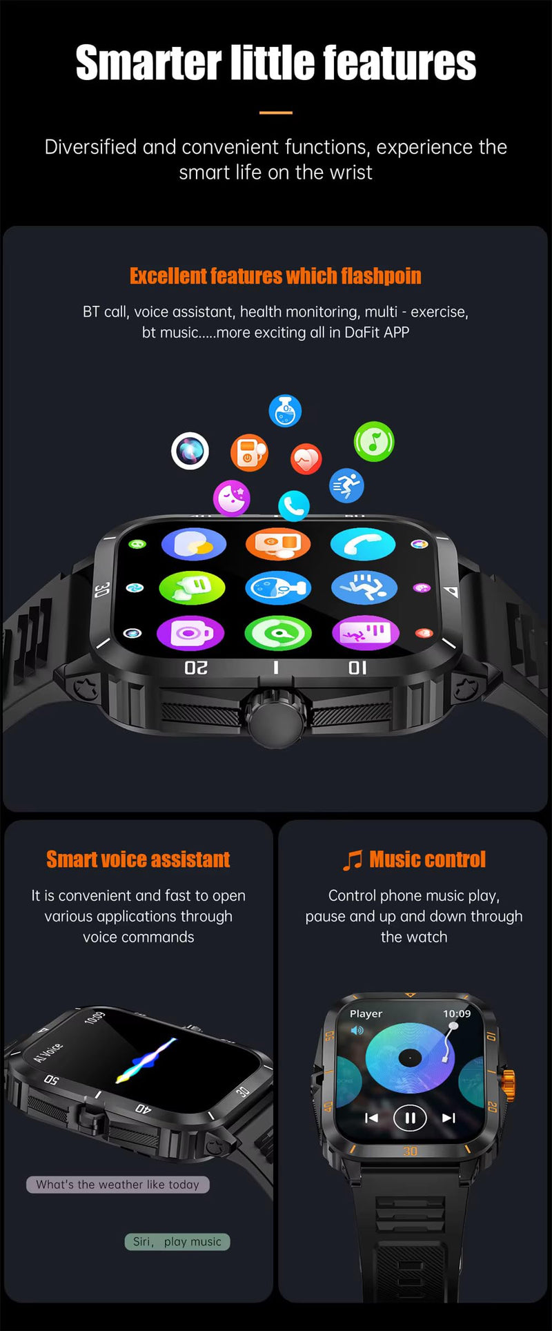 Smart Watch for Men, 1.96 Inch HD Screen, 3ATM Waterproof, 430mAh Battery, Bluetooth 5.3 Call, Music Control, Heart Rate Monitor, Outdoor Sport Smartwatch