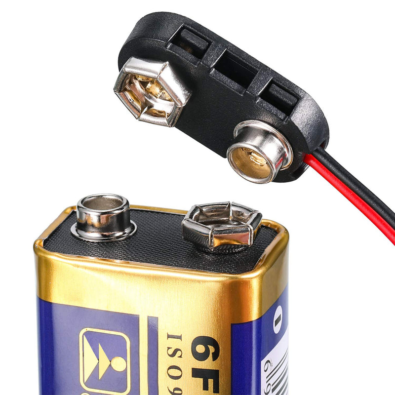 BBTO 20 Pack 9 V Battery Clip Connector Long Cable Connection Hard Shell Black Red Connector (I Type)