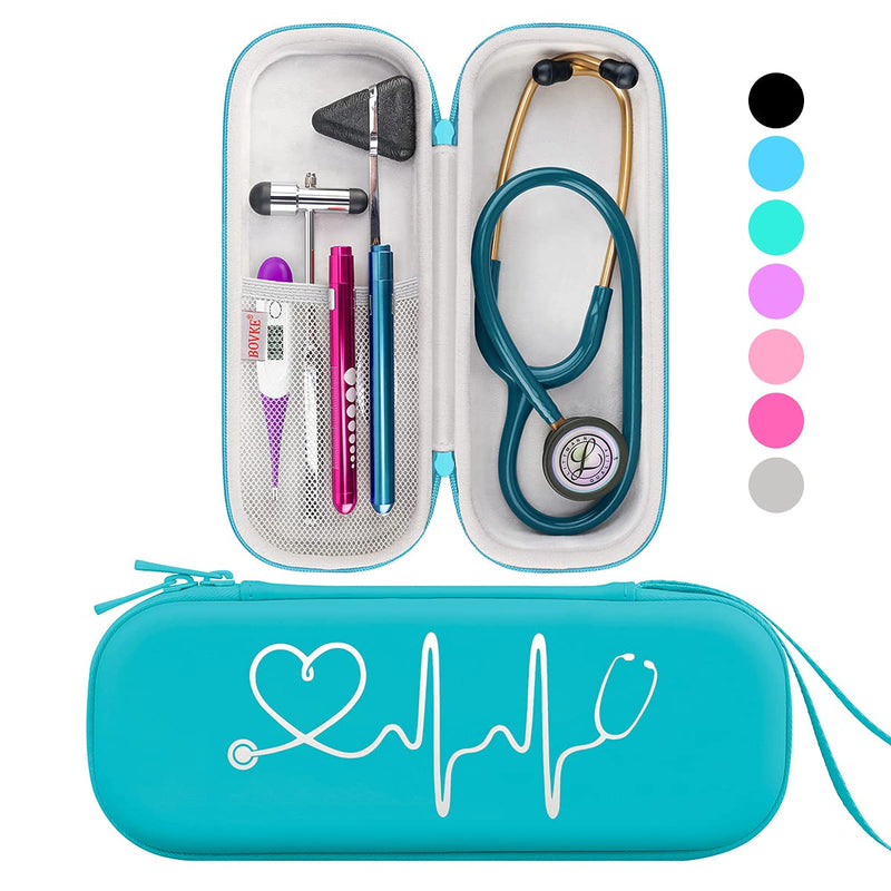 BOVKE Travel Carrying Case Compatible with 3M Littmann Classic III, Lightweight II S.E, MDF Acoustica Deluxe Stethoscopes - Extra Room for Medical Scissors EMT Trauma Shears and LED Penlight, Emerald Pu Leather_Emerald