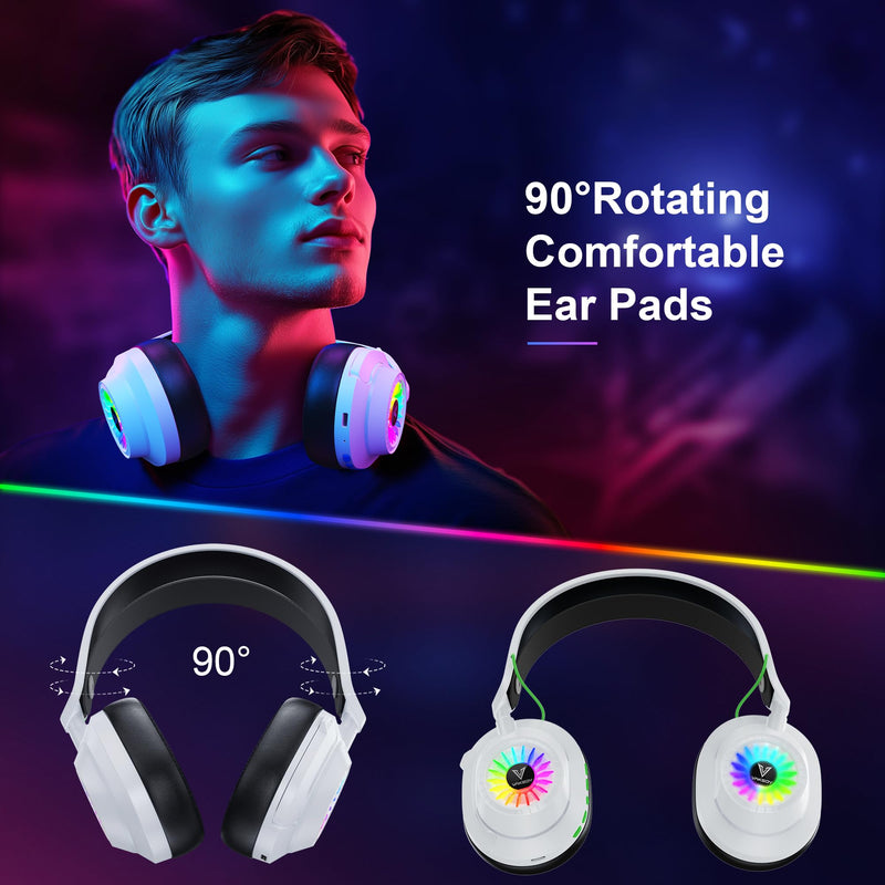 [AUSTRALIA] - Vakedy HW10 Wireless Gaming Headset for PS5, PS4, PC, Switch, Mac, 2.4GHz Wireless Gaming Headphone with Flip Noise Canceling Mic, 50H Battery, 50mm Drivers, RGB Lights (White/Black) White/Black 