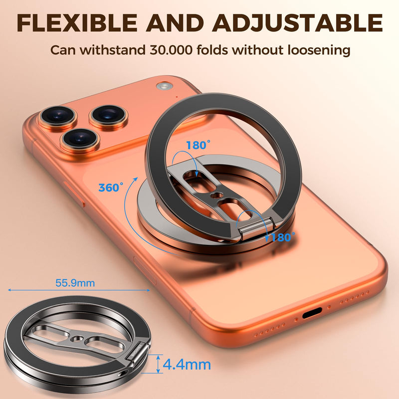 Magnetic Phone Ring Grip for MagSafe Dual-Sided Magnet Cell Phone Grip Stand Finger Ring Holder Compatible with iPhone 17/16/15/14/13 Pro Max Plus, for Mag Car Mounts grey