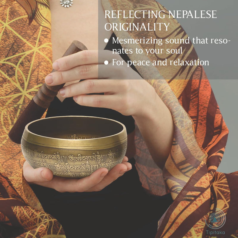 Tibetan Four Buddha Singing Bowl Set- Yoga and Meditation -Handcrafted in Nepal - Sound Healing and Mindfulness chakra bowl- Mantra Engravings, Suede wooden striker - Ideal Spiritual gift