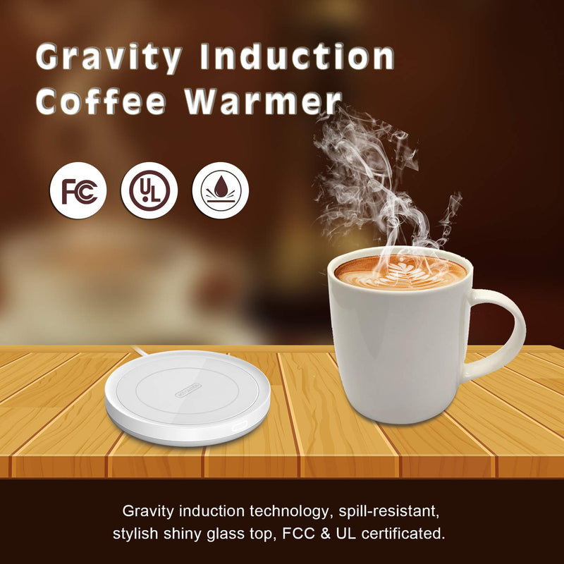 BESTINNKITS Smart Coffee Set Auto On/Off Gravity-induction Mug Office Desk Use, Candle Wax Cup Warmer Heating Plate (Up To 131F/55C), 14oz (White Set) White Set