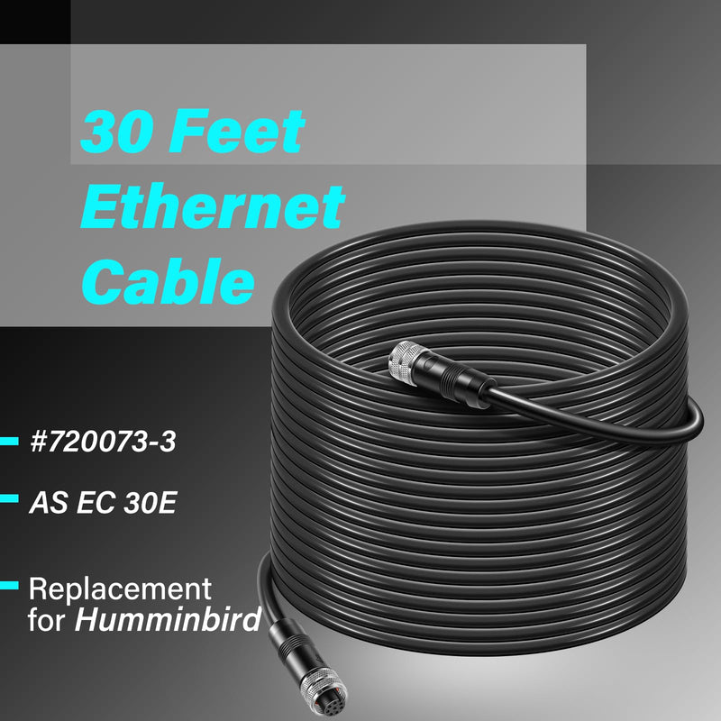 AS EC 30E 720073-4 Ethernet Cable 30 Feet Replace for Humminbird Black Fit for Helix, APEX, SOLIX and Onix Models AS EC 30E