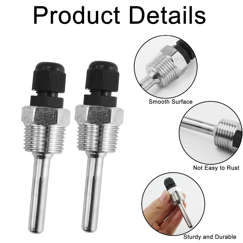 Belvanr 2 pieces 8 x 50 mm immersion sleeve, stainless steel immersion sleeve G 1/2 inch thread for temperature sensor, protective tube for temperature sensor, immersion protection tubes for