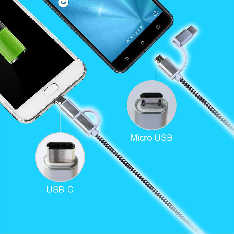 [AUSTRALIA] - 12V-24V Car Cigarette Lighter USB Charger,Arttron Dual Port 24W 4.8A Car Fast Charger Adapter(Premium Alloy Head) with 1X3Ft Type C 2 in 1 Fast Charging&Data-transfer Cable,for Samsung,iphone,Android. Black/grey 