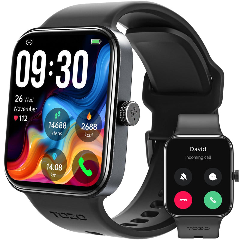 TOZO AMOLED S4 Smart Watch 1.78" Ultra-Clear Screen for Men Women | Bluetooth Call Answer Fitness Tracker, Sleep Monitor IP68 Waterproof for iOS 11.0+ Android 9.0+ Black