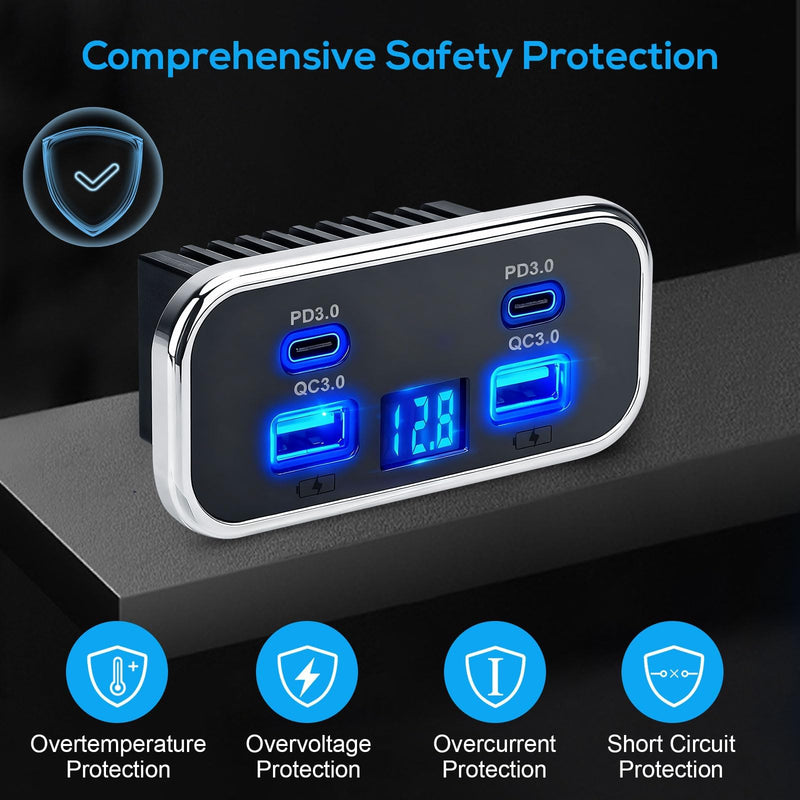 Linkstyle 2PCS RV USB Outlet, 76W Dual 18W USB-A & Dual 20W PD3.0 Ports, Power Outlet Panel with Voltmeter for 12V/24V Car Truck Marine