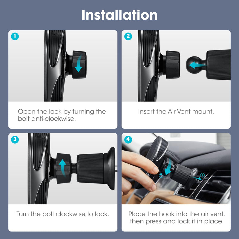 pitaka for Qi2 MagSafe Car Mount Charger with NFC Feature, 360° Rotation | 15W Magnetic Car Phone Holder, Compaitble with MagSafe and iPhone 17/16/15/14/13 Series, Air Vent Black - With NFC Feature