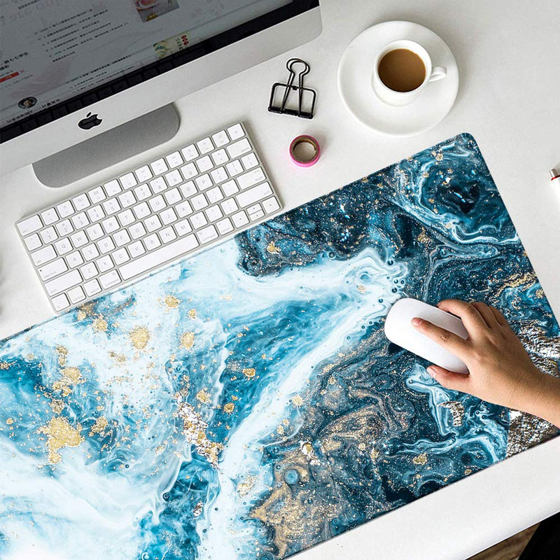 HAOCOO Extended Mouse Pad Large Gaming Mouse Pad 35.4" ×15.7" Desk Pad Keyboard Pad XXL Desk Mat Big Laptop Protector Computer Accessories Mouse Mat for Work Gaming Office Laptop,Blue Mixed Marble 35.4" × 15.7" Blue Mixed Marble