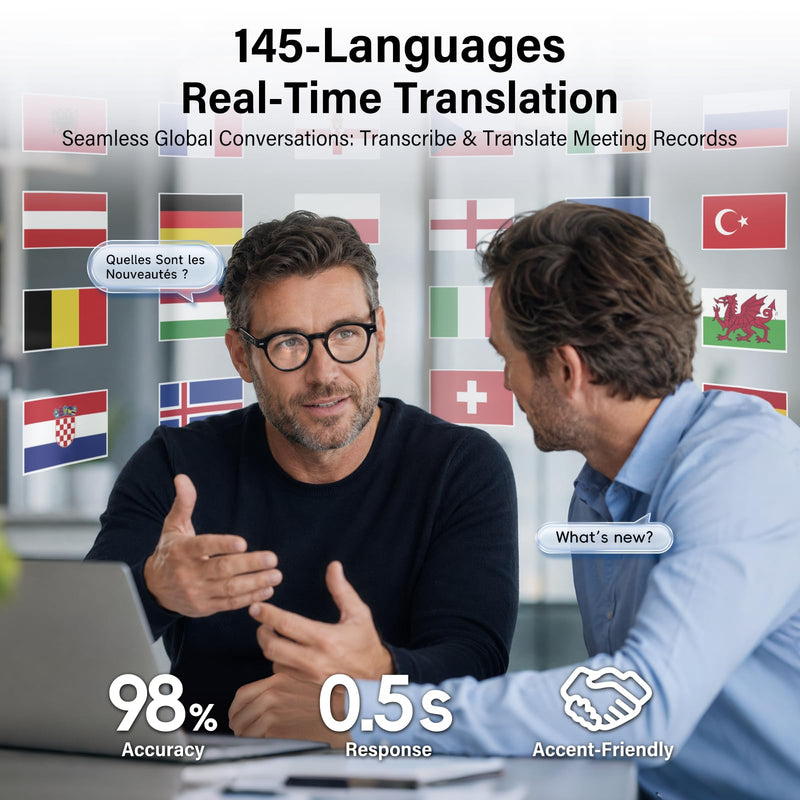GetD AI Smart Glasses, Photochromic Lenses, Bluetooth Translation Glasses | AI Sunglasses for Women Men, Real Time Translation, Bluetooth Open Earbuds, 11H Playtime, UV Protection, IPX4 Waterproof Standard,Transparent Black/Photochromic Lenses