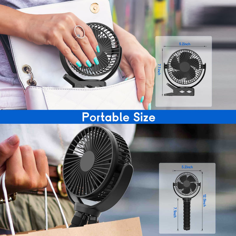 Mini Baby Stroller Fan , 5-Inch Handheld Portable Fan, 3 Speed USB Clip Fan, 5000mAh Rechargeable Desk Fan, with Flexible Tripod, Suitable for Outdoor, Camping ,Treadmill and car TF-28BW-5''