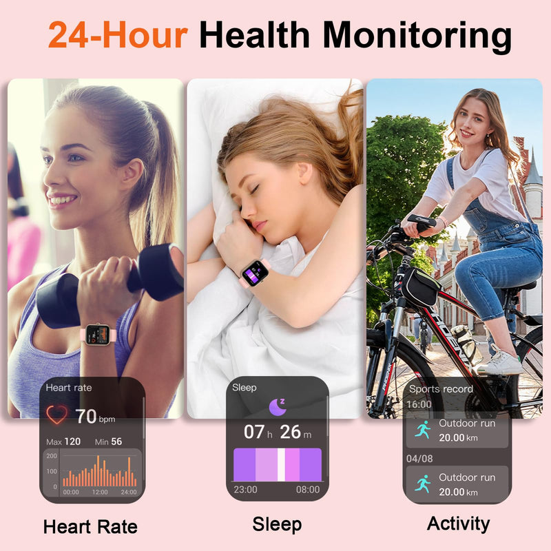 Smart Watch, 1.96" Smartwatch for Women Men (Answer/Make Call), Fitness Tracker with 110+ Sport Modes, IP68 Waterproof, Heart Rate/Sleep/Spo2 Monitor, Pedometer, Activity Tracker for Android iOS Rose