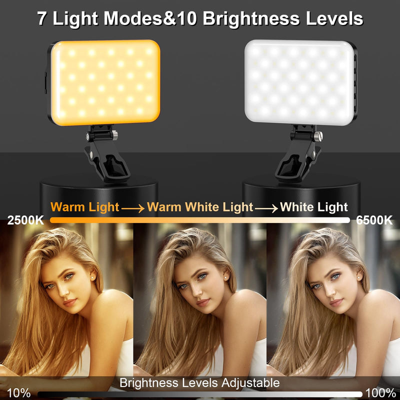 ANAUTIN LED Camera Light Video Lights Portable Photography Lighting 60 LED 2200mAh Rechargeable Selfie Light 7 Modes, 10-Level Brightness, Portable Clip on Light for Phone/Tablet/Laptop