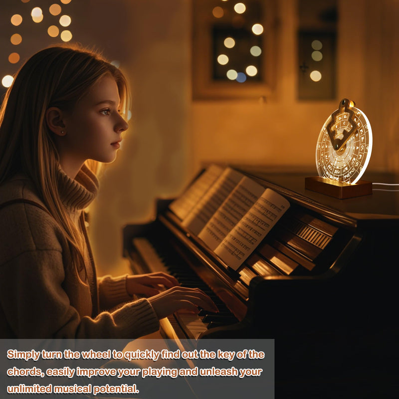Light Up Circle of Fifths Wheel, Acrylic Wooden Chord Wheel Melody Tool with Guitar Pick Holder, Gift for Musical Beginners Musicians for Musical Learning and Songwriting Color: Light up Circle of Fifths Wheel