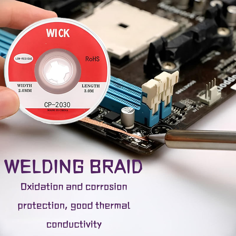 Desoldering Braid, Desoldering Braid Set, Copper Desoldering Wire, High Thermal Conductivity, Soldering Braid, 2 mm, 2.5 mm, 3 mm, 3.5 mm, for Desoldering and Removing Solder at Soldering Points