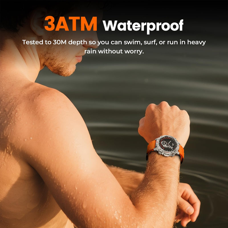 WalkerFit Smart Watch for Men, Rugged Tactical Fitness Tracker with 1.43" AMOLED Display, Bluetooth Calls, 5ATM Waterproof, 170+ Sports, SpO2/Heart Rate Monitor, 2 Bands, iPhone/Android Compatible