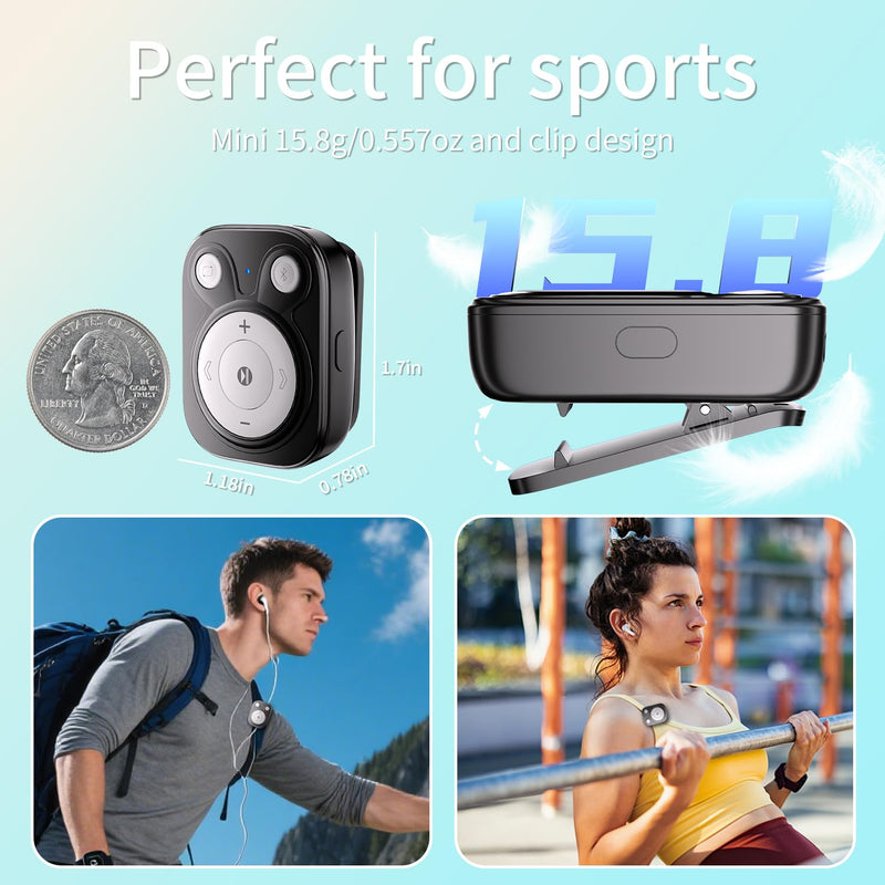 [AUSTRALIA] - Mini MP3 Player with Bluetooth 5.3, 64GB Portable Music Player with Sports Clip, OTG Function, Mp3 Player NO Screen for Running/Cycling/Exercise-Student, Kid (Black) Black 