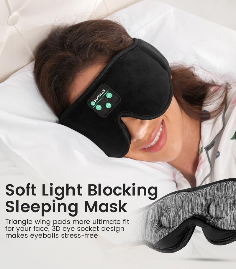 Bluetooth Sleep Mask, Boodlab Sleep Mask with Bluetooth Headphones, Sleeping Headphones for Side Sleepers Travel Yoga, Cool Tech Gadgets Unique Gift for Valentine's Mother's Day Birthday Christmas Black Gray