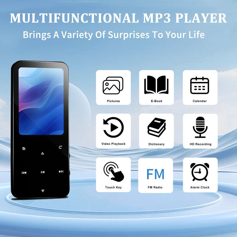 [AUSTRALIA] - 144GB MP3 Player, Bluetooth 5.2 Music Player, HiFi Sound Digital Music, Built-in HD Speaker, FM Radio, Voice Recorder, Earphones Included, MP3 Player for Friends, Kids, Students, Seniors (Black) Black 