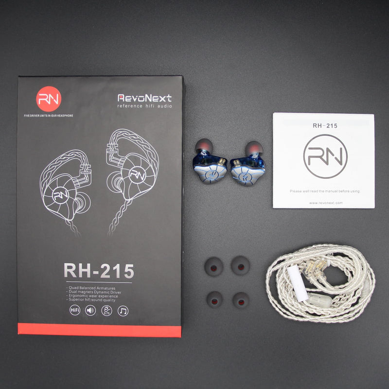 RevoNext in Ear Headphones 4BA+1DD 5 Drivers IEM Earphones HiFi Wired Earphones with Microphone 3.5mm Audio Plug 2 Pin Detachable Cable Gaming Headphones, White