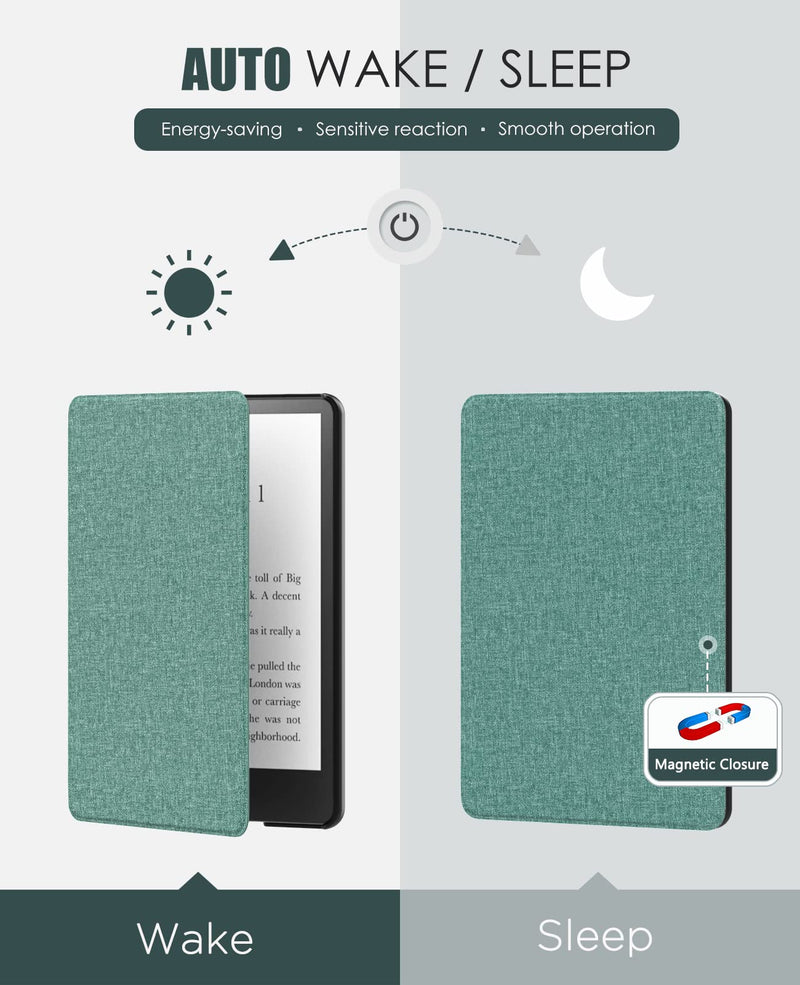MoKo Case for 6.8" Kindle Paperwhite (11th Generation-2021) and Kindle Paperwhite Signature Edition, Lightweight Shell Cover with Auto Wake/Sleep for Kindle Paperwhite 2021 E-Reader, Green Denim Green