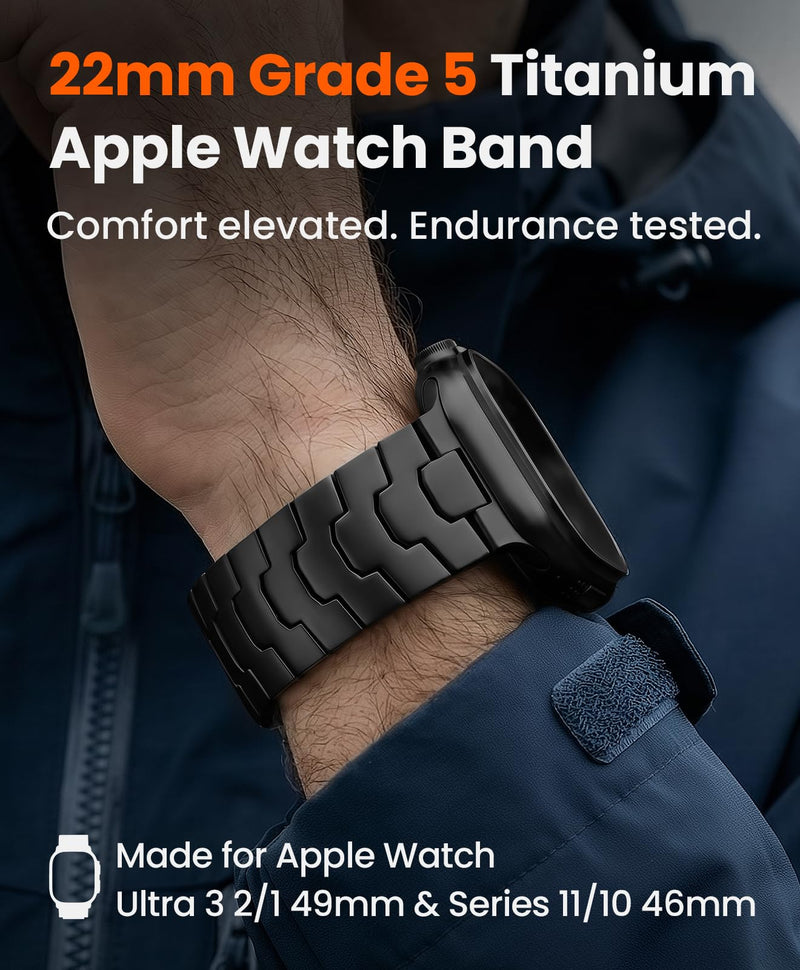 AGIS02 Titanium Band for Apple Watch Ultra 3/2/1 Band 49mm & Series 11/10 46mm, Grade 5 Titanium Ultra Watch Band for Men with DLC Coating, Durable and Lightweight iWatch Metal Strap AGIS02 | Black