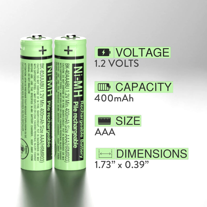2 RocketBus BK-40AAABU Replacement 1.2V 400mAh Battery Packs for Panasonic Cordless Phone Handset