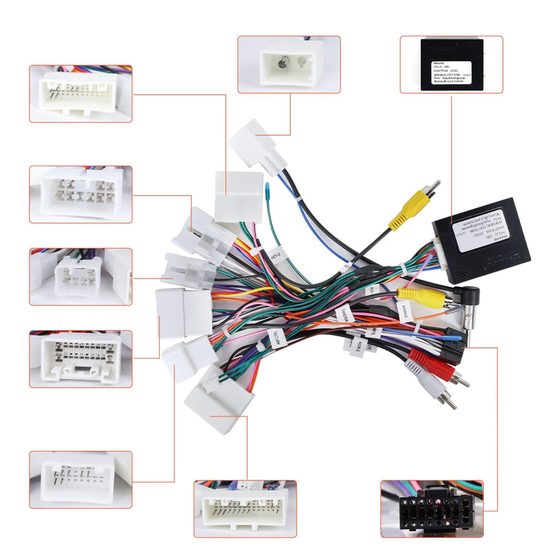 Radio Harness Adapter Wiring Harness with J-BL Canbus Compatible with Corolla Camry RAV4 4Runner Tundra Prado CHR Highlander, 16Pin Android ISO Stereo Connector Support OEM Camera, SWC