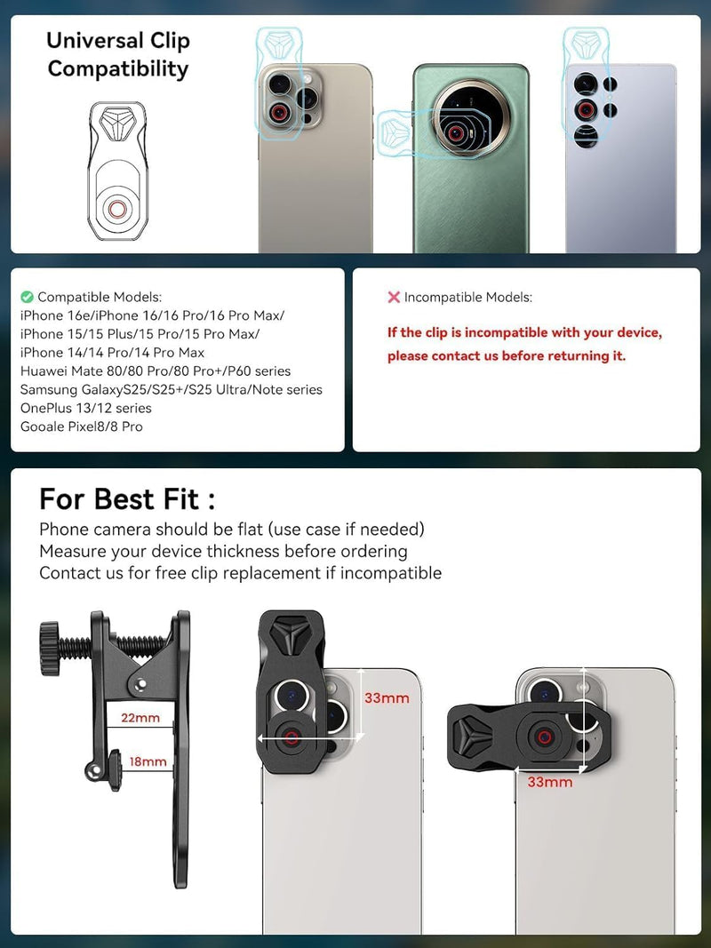 MIAO LAB 28X HD Telephoto Lens for iPhone/Samsung/Android | High Power Telephoto Camera Lens, Universal Smartphone Compatibility
