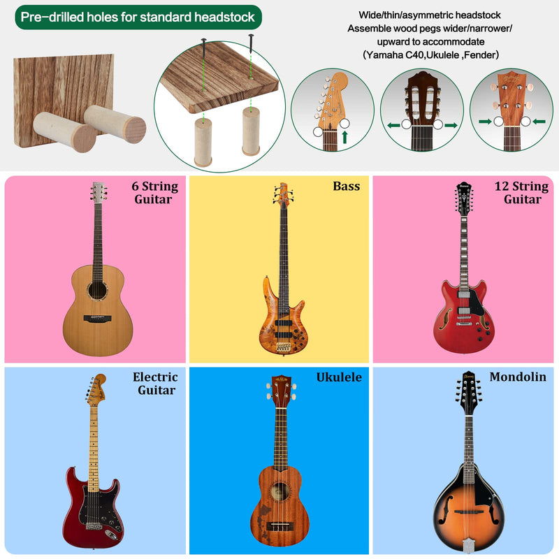 [AUSTRALIA] - Keebofly Guitar Wall Mount Hanger with Rustic Wood Shelf- Single Pack, Wall Hook Rack for Acoustic/Electric Guitars, Bass & Ukulele, (Brown,Patented) 1 Single Pack_Brown 