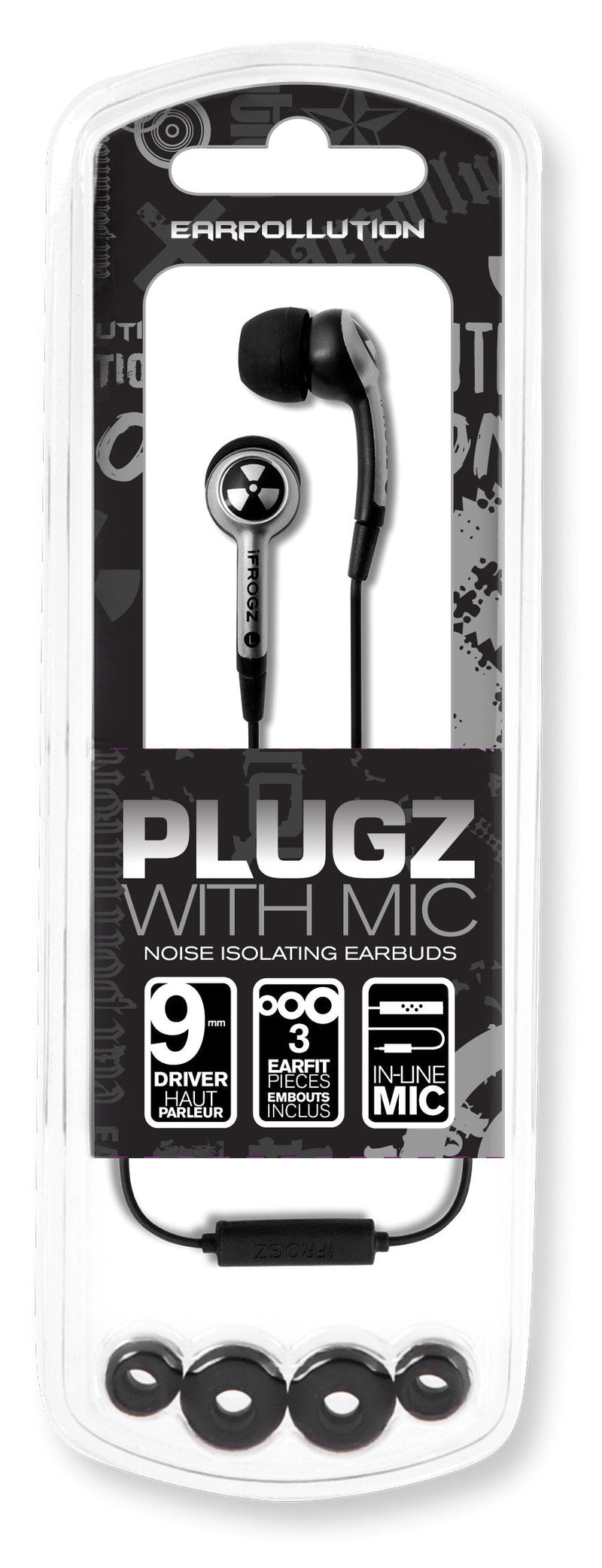 Earpollution EPD33-MIC-SILVER Plugz Earbuds with Mic - Retail Packaging - Silver Standard Packaging