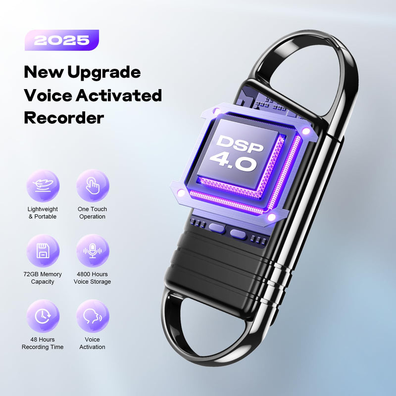 [AUSTRALIA] - 72GB Digital Voice Recorder - Xelarvex Voice Activated Recorder AI-Intelligent Noise Reduction, 4800 Hours Recording Device, Audio Recorder for Lectures/Interviews/Meetings 72GB 