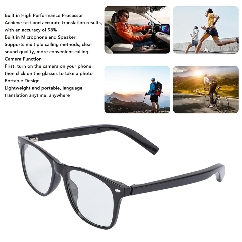 Fockety AI Smart Glasses for Men Women, Real Time Translation Glasses with Bluetooth for 100+ Languages, Bluetooth Glasses with Built in Mic & Speaker for Travel, Business (#2) Black Frame