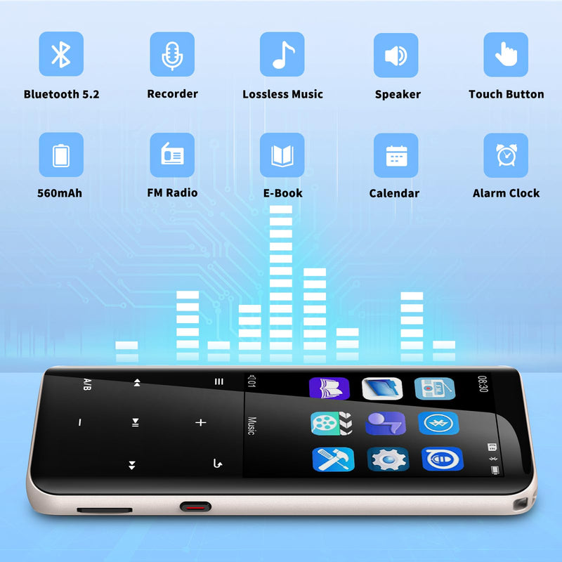 [AUSTRALIA] - 96GB MP3 Players, Music Player with Bluetooth 5.2, Volorful HiFi MP3 Digital Audio Players with HD Speaker, Mini Portable MP3 Player for Kids, Hiking, Traveling, Sports, FM Radio, Recorder (96GB) 96GB 