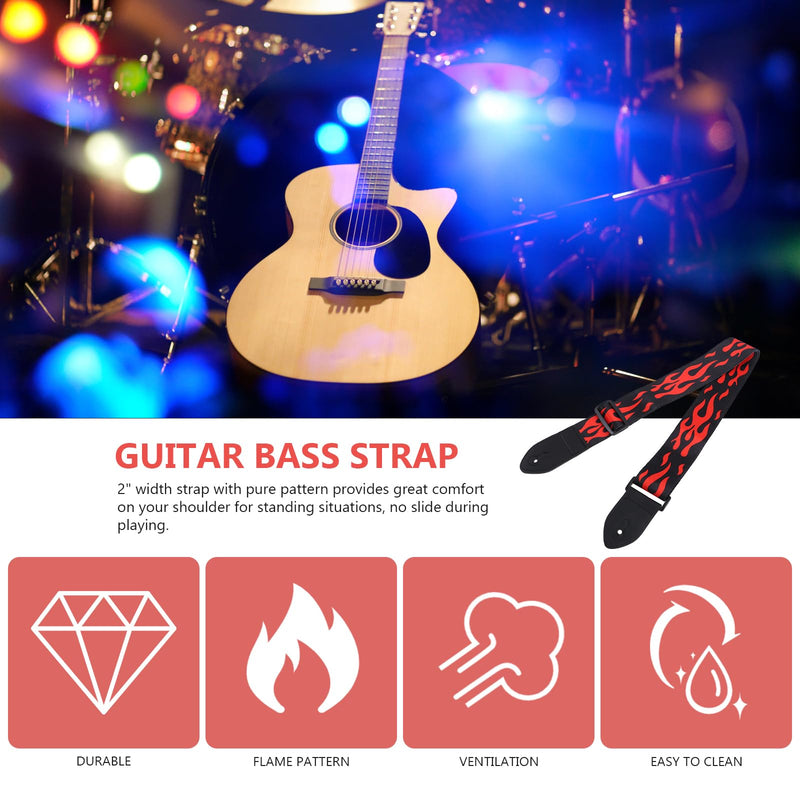 Vaguelly Guitar Strap, Red Flame Jacquard Guitar Strap with Leather End, Adjustable Length, for Guitar As Shown01