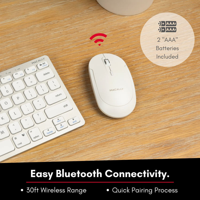 Macally Wireless Bluetooth Mouse for Mac, MacBook Pro / Air, iPad, and PC - Quiet Click and Comfortable Wireless Mouse - Compatible Wireless Apple Mouse - White Laptop Mouse Bluetooth