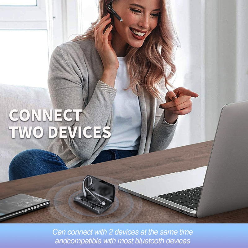 [AUSTRALIA] - Bluetooth Headset,Wireless Bluetooth Earpiece with 500mAh Charging Case 80 Hours Talking Time，V5.1 Hands-Free Earphones with Built-in Mic for Driving/Office/Business, Compatible with IOS and Android 
