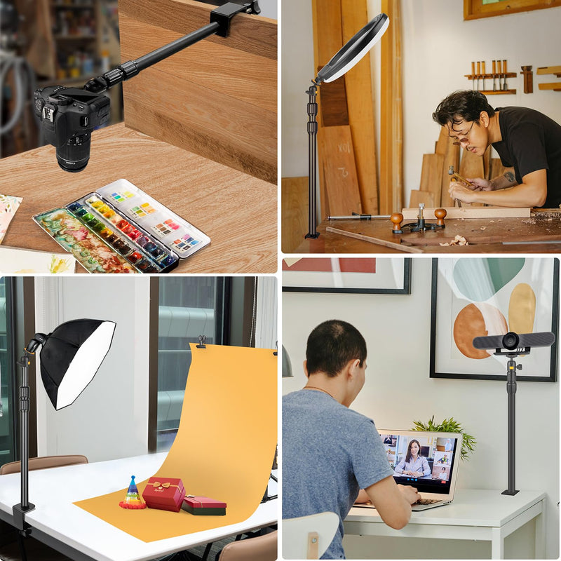 Camera Desk Mount Webcam Stand with 360° Ball Head, Adjustable Table Light Stand 14"-33", Tabletop C Clamp for DSLR Camera, Ring Light, Live Streaming, Photo Video Studios