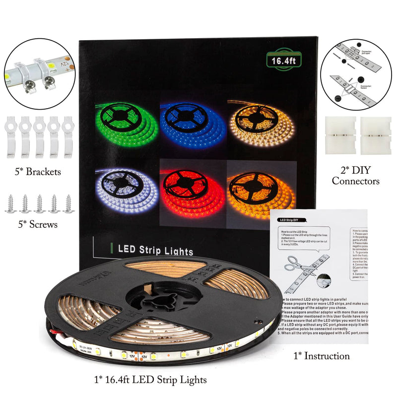 Water-resistance IP65, 12V Waterproof Flexible LED Strip Light, 16.4ft/5m Cuttable LED Light Strips, 300 Units 3528 LEDs Lighting String, LED Tape(Green) power adapter not included 1*16.4ft 3528 Green