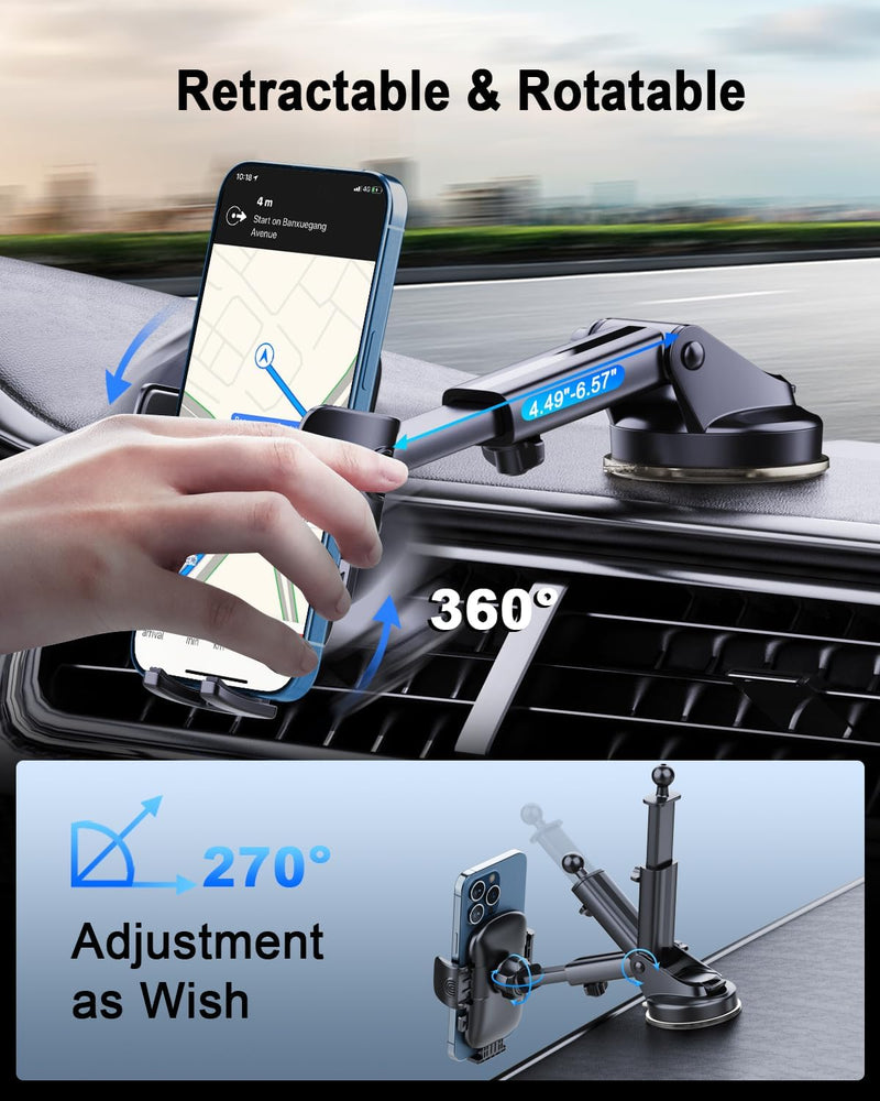 [2026 NEW] Car Phone Holder [Upgraded Strongest Suction & Clip] Cell Phone Mount for Dashboard Windshield Vent,Mobile Stand Base Truck Cradle for iPhone 17 Pro Max 16 15 14 13 12 X Samsung S25 Android