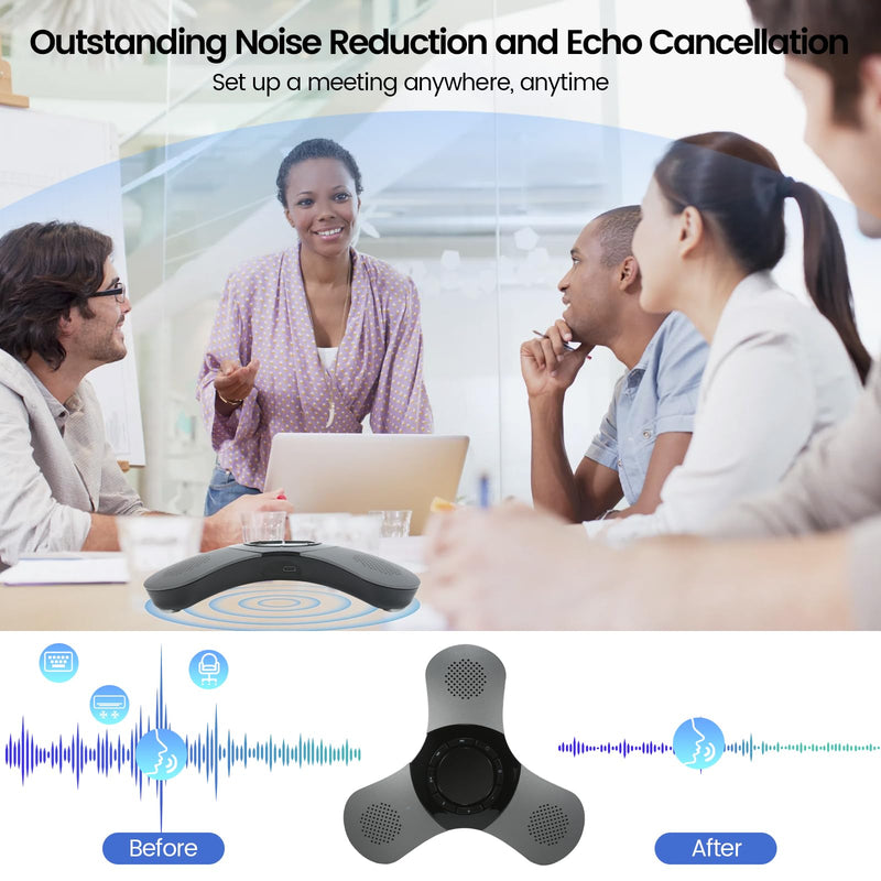 Bluetooth Conference Speaker with Microphone & Premium 360° Voice Pickup，USB-C Speakerphone Home Office for Teams/Zoom,Noise Cancelling Omnidirectional Conference Room Microphone and Speaker Black