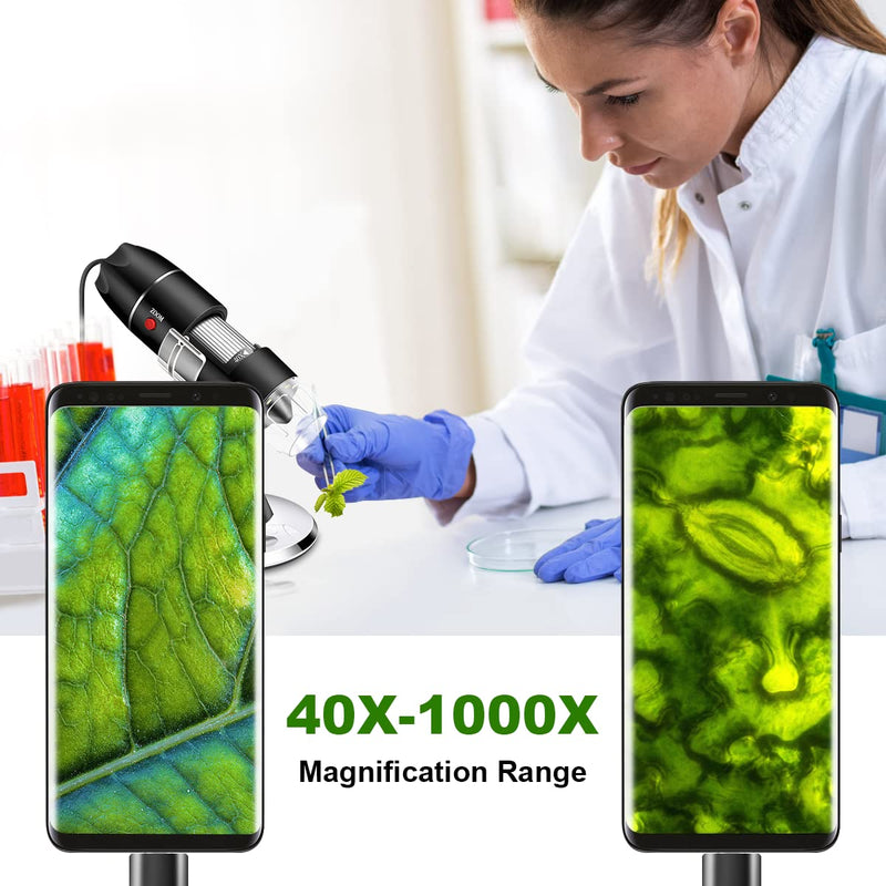 [AUSTRALIA] - USB Microscope Camera with Stand & Carrying Case, Cainda Digital Microscope Compatible with Android Windows Linux Mac, Portable Magnifier Camera for Kids Students Adults(Not for iPhone/iPad) Black 