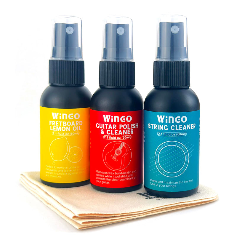 WINGO Guitar Cleaning and Care Kit, Polish and Cleaner, fretboard Lemon oil, Guitar String-cleaner, Cleaning cloth for guitar cleaning and maintenance