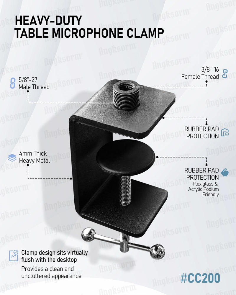 [AUSTRALIA] - Table Microphone Clamp - Heavy-Duty Desk Mic Metal Clamp Mount with 5/8-27 Male and 3/8-16 Female Thread, 2PCS C-CLAMP MOUNT (2PCS) 
