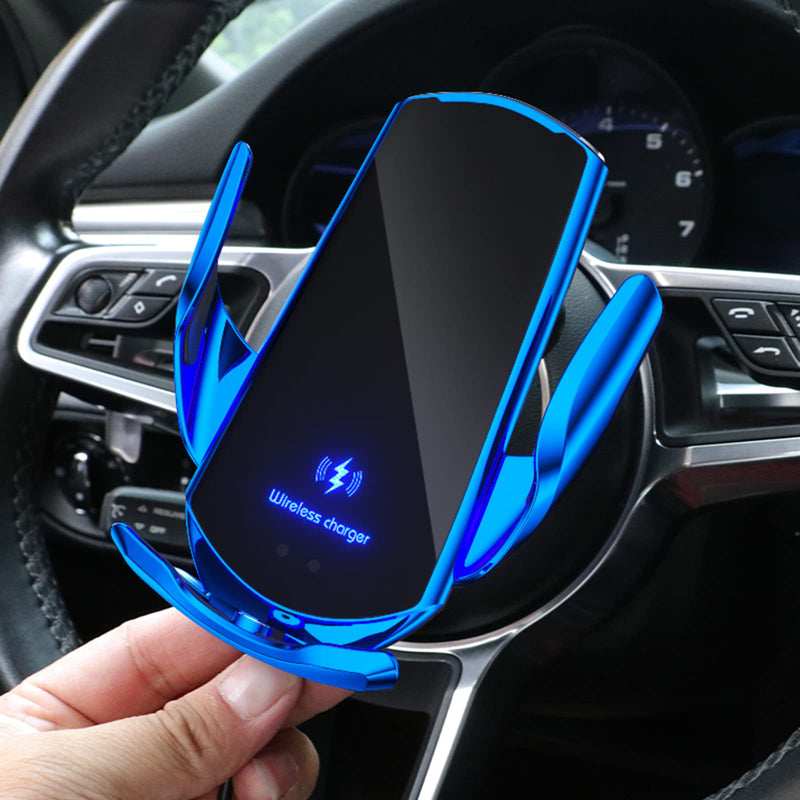 Wireless Car Charger Mount Automotive Electric Induction 15W Wireless Charger Car Auto Clamping Car Phone Holder Mount Wireless Charging Mount Vent Phone Holde Compatible with Android (Blue) Blue
