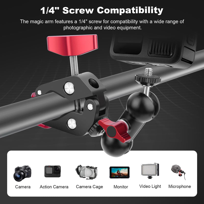 [AUSTRALIA] - Super Clamp with Dual Ballhead Magic Arm, Aluminum Camera Clamp Mount Kit for DSLR Action Camera/Phone/Monitor/Video Light/Microphone, Camera Mount for Tripod/Desk/Tube (SY006) 
