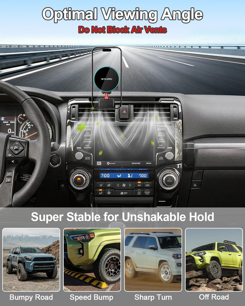 SKYLOTEC Magnetic Wireless Charger Phone Mount for Toyota 4Runner 2010-2024 | 5th Gen 4runner Cell Phone Holder Accessories, Dashboard Mount Cradles, Strong Magnets for MagSafe & iPhone Samsung